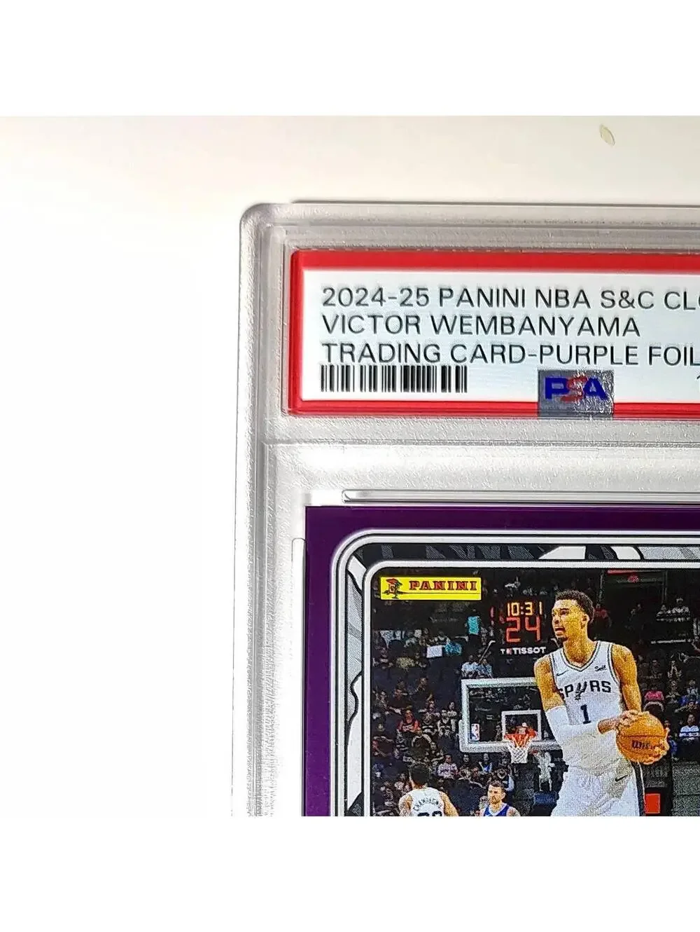 Victor Wembanyama 2024-25 Panini NBA #63 Sticker 42/75 Purple Foil PSA 7 NM